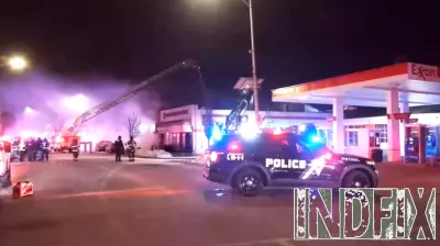 Crews battle massive fire that ripped through business in Palisades Park